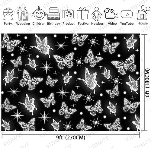 Miniatura 3 de VIDMOT Fondo de principios de los años 2000 mariposa negra con purpurina fondos de fotografía de fiesta de la vieja escuela 2000 decoración de