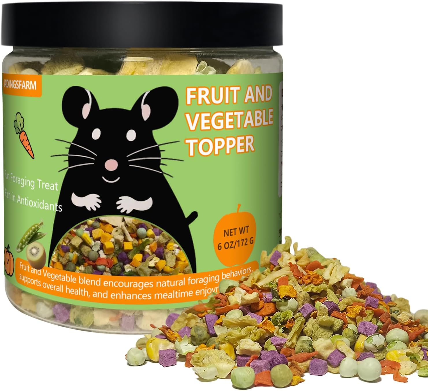 Natural Hamster & Gerbil Food 6oz, Vitamin & Mineral Rich Daily Diet for Hamsters, Gerbils,Guinea Pigs, Chinchillas,Supports Dental Health and Digestion, Fruit & Vegetable Hamster Food