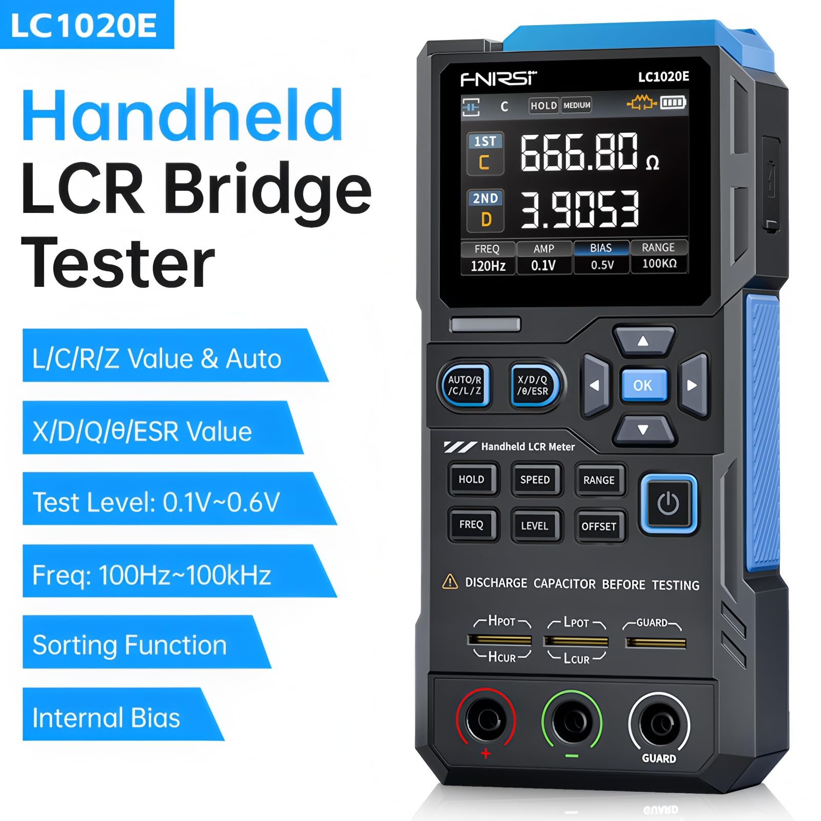FNIRSI LC1020E Hochpräzise digitale Brücke LCR ESR Tester Widerstandskapazität Induktivität elektronische Komponentenmessung
