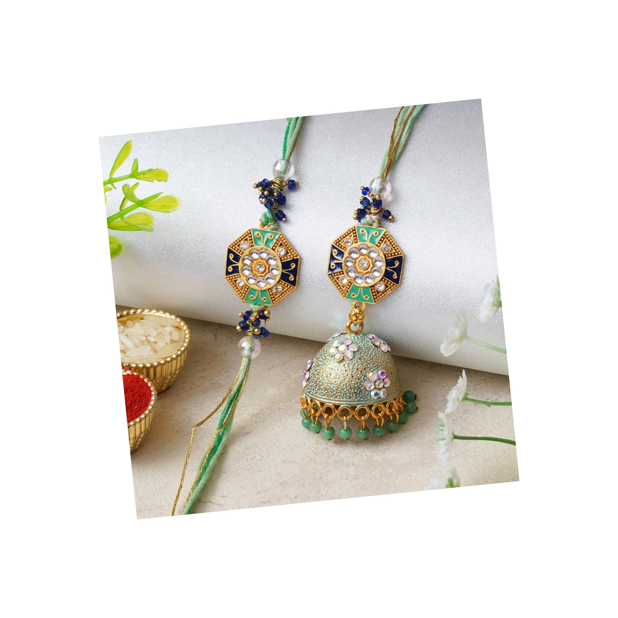 eCraftIndia Unisex Adult Set Of 2 Floral Designer Rakhi For Brother And Bhabhi With Roli Chawal (B0CYXDZ25Y) Amazon Price History, Amazon Price Tracker