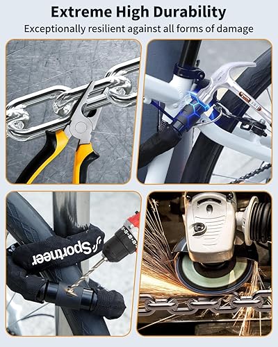 Miniatura 6 de Sportneer Cerradura de bicicleta Cerradura de cadena antirrobo de alta seguridad de 0.315 in de grosor con 2 llaves - Cerradura de bicicleta