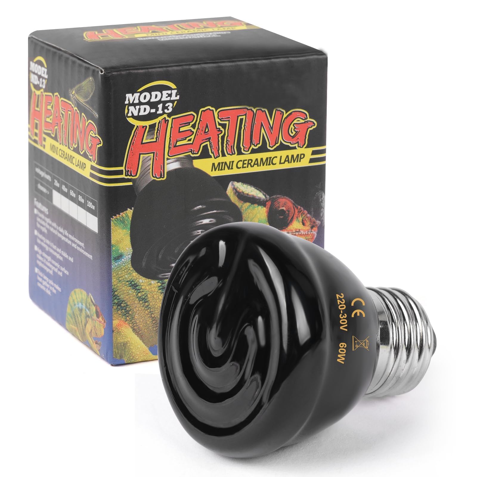 Adiwo Schildkröte Wärmelampe,60W Reptilien Wärmelampe E27Infrarot Heizbirne 220-230V Heizlampe Keramik Vollspektrum Sonnenlampe Heizung für Schildkröte Schlange Eidechse Kakadu Chamäleon usw