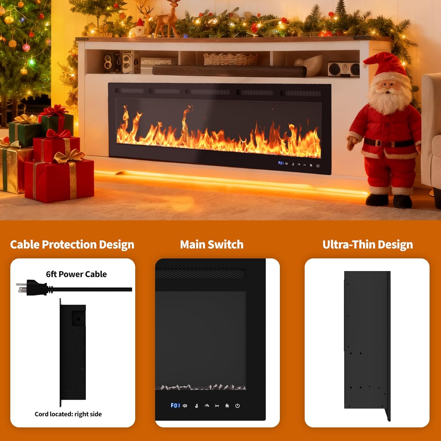 60" Smart Electric Fireplace Wall Mount, 1500w Heater with Remote Control & Timer, 12 Color LED Flame Effect, Touch Screen, for Living Room Bedroom Indoor Use thumbnail