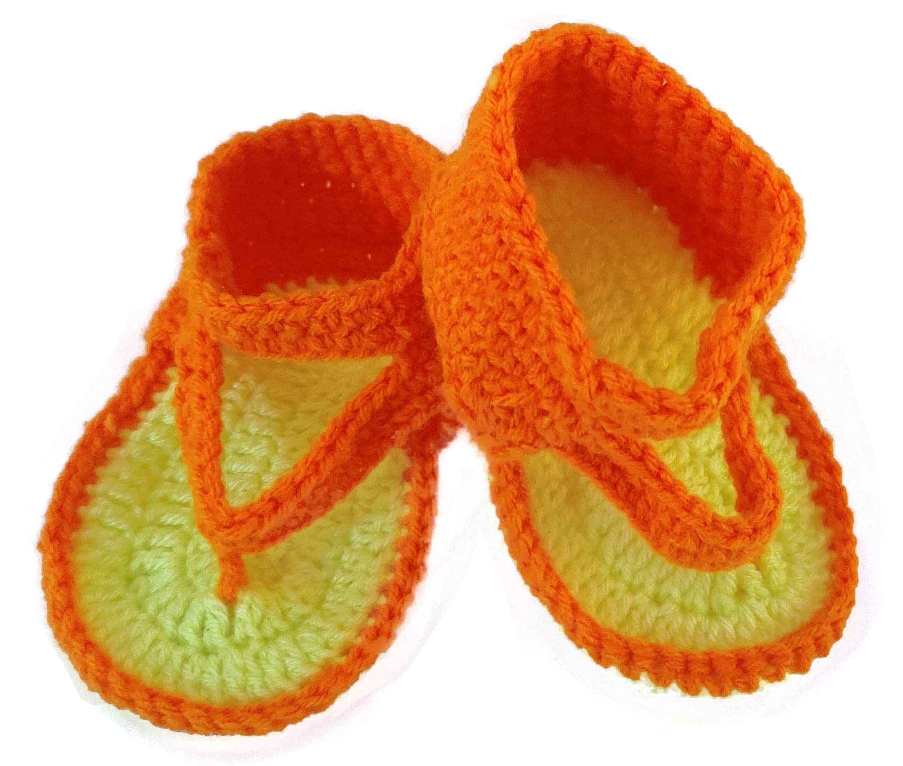 KIDZOO Handmade Crochet Woolen Baby Slippers/Booties/Flip Flops Slipper/Sandals for Boys & Girls age 6-9 month Size 12cm x 7cm (Pack of 1 Pair Woolen Slippers) (Orange & Neon) (B08VQFHMMH) Amazon Price History, Amazon Price Tracker