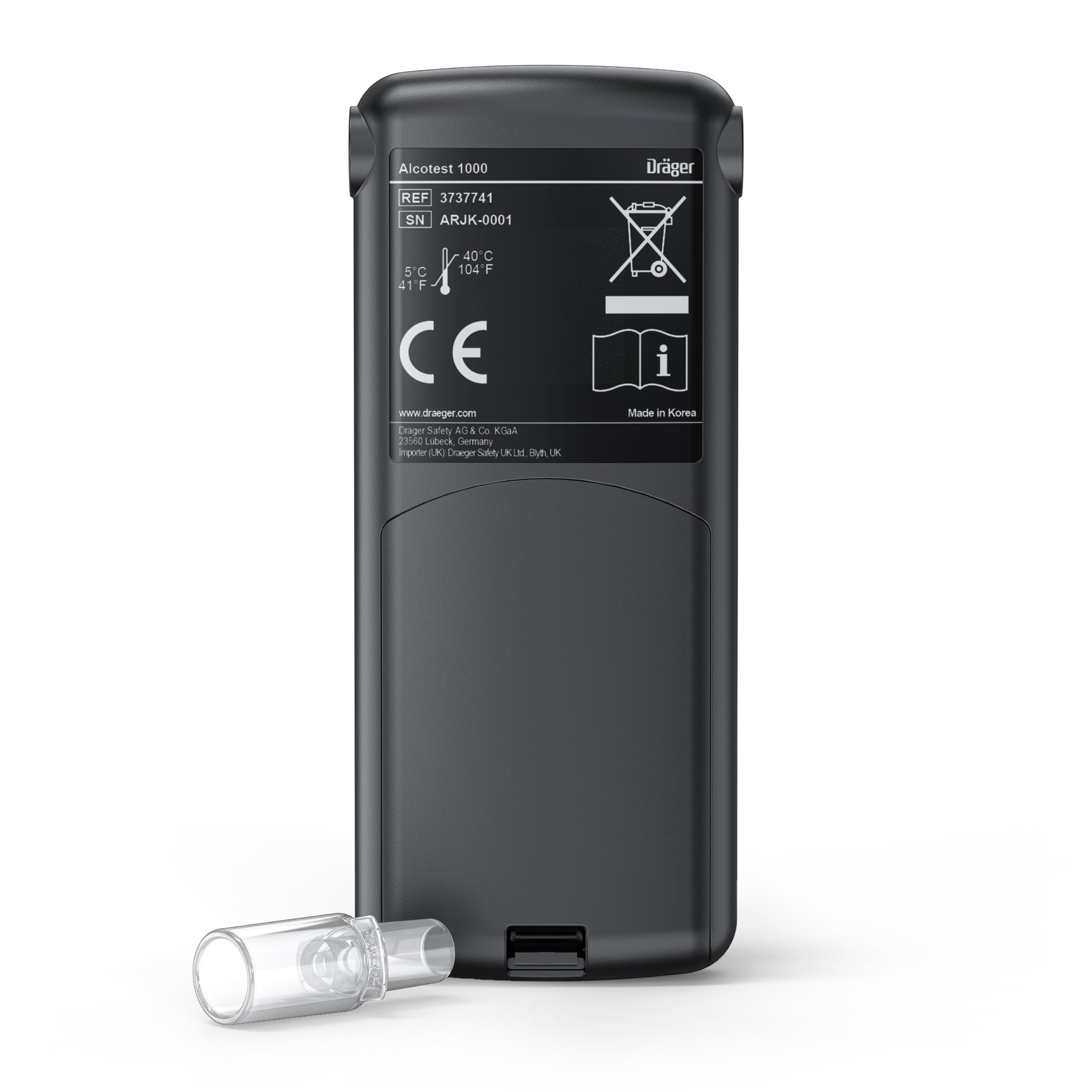 Dräger Alcotest 1000 Alcoholímetro Homologado con Sensor Avanzado – Tester Digital, Portátil para Coches, Hogar y Trabajo, Control de Alcohol con Resultados Rápidos y Boquillas Reutilizables