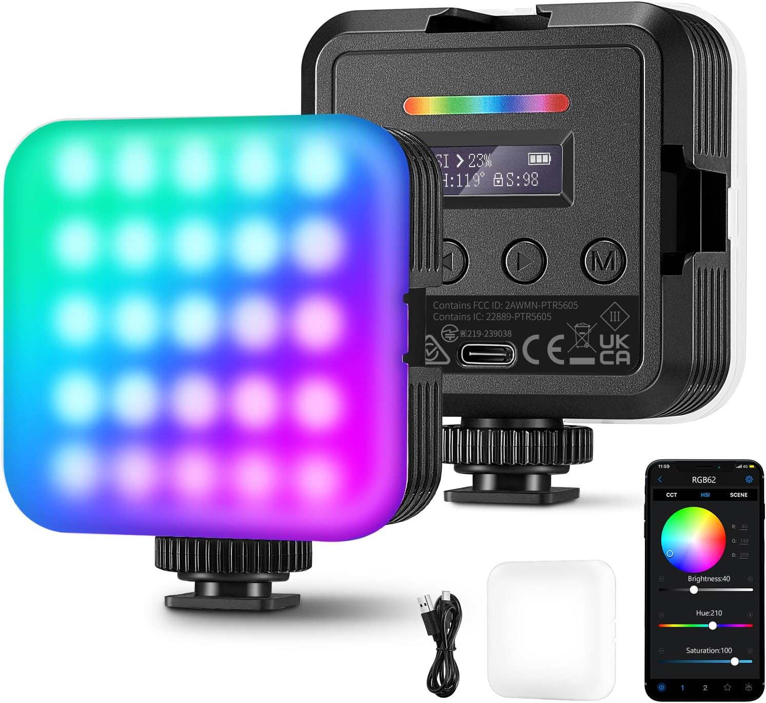 RGB62 Magnetic RGB Video Light with Upgraded APP Control