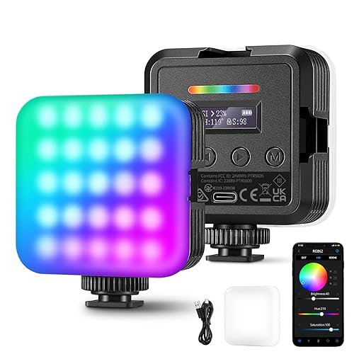 NEEWER RGB62 Lumière Caméra Magnétique RGB avec Contrôle APP Amélioré, Éclairage LED Couleur 360° avec 3 Sabots Froids, Lampe Vidéo Portable pour Appareil Photo CRI97+/17 Scènes/2000mAh Batterie - lampe d'appareil photo&contrôle par app