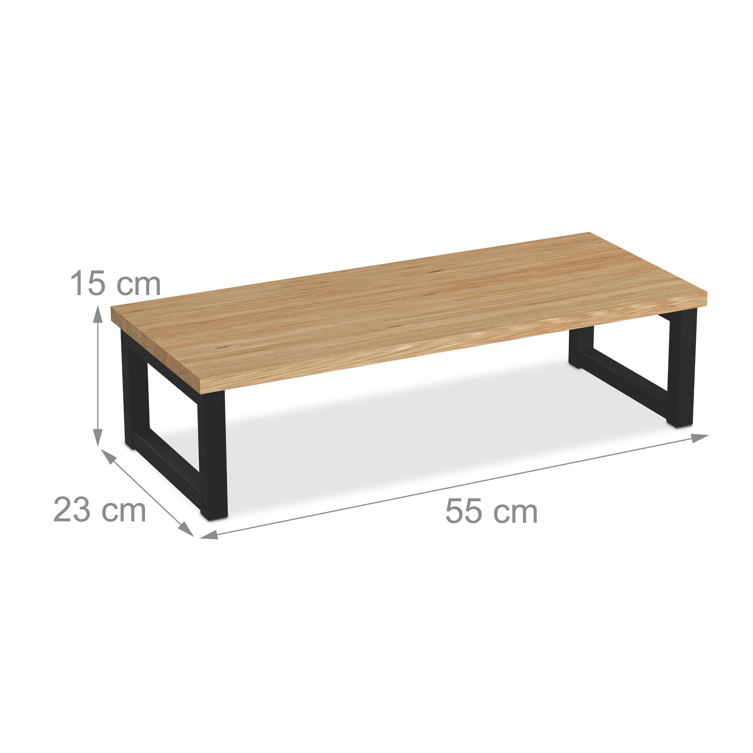 Relaxdays Supporto per Monitor, Alza Schermo PC per Scrivania, HLP: 15x55x23 cm, Organizer Ufficio, Ferro, Legno Nero