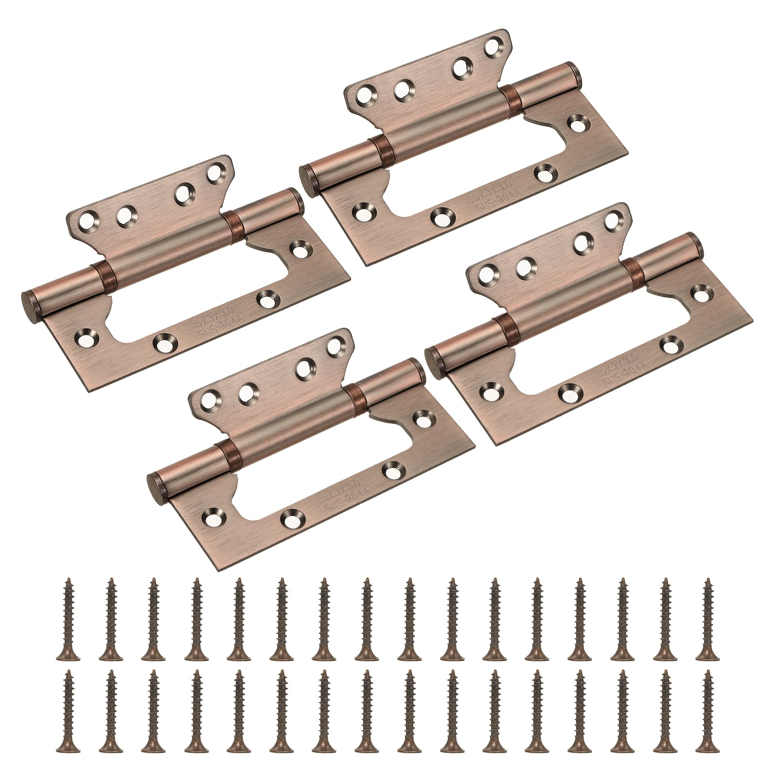 sourcing map 4Pcs Non Mortise Door Hinges, 5" x 2.2" Stainless Steel Hinges with Mounting Screws, Ball Bearing Door Hinges for Interior and Exterior Doors, Wood and Metal Doors, Copper