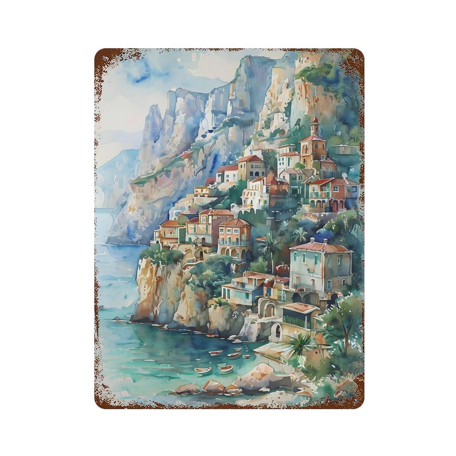 xiaoxiaoshen Vintage Landmark Italian Seaside Wall Decor Art Metal Tin Poster Modern Home Decor Art Home Bar Shop Decorations Vintage Sign 40x30cm