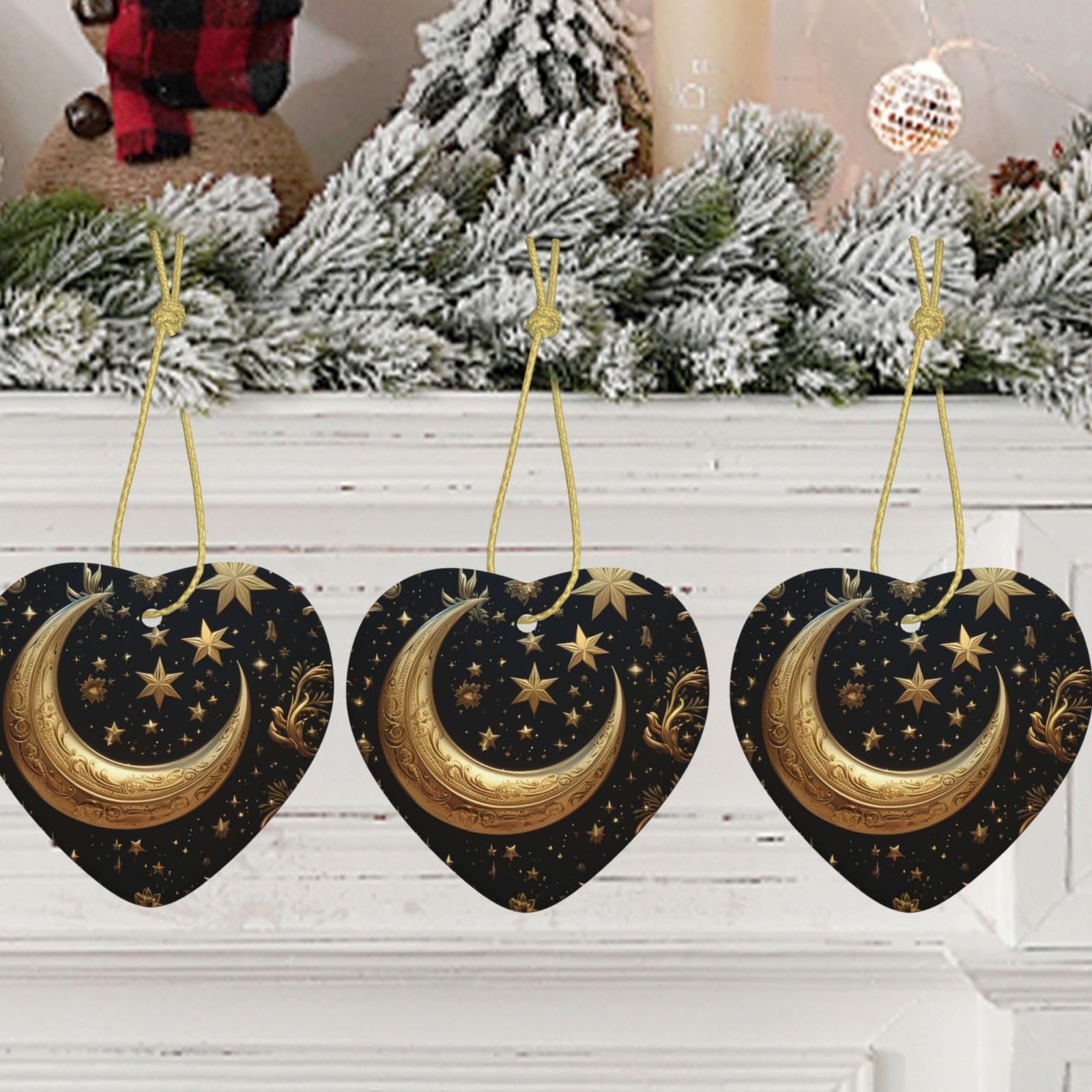 Amazon.co.jp: 金色の星と月のクリスマスオーナメント ハート