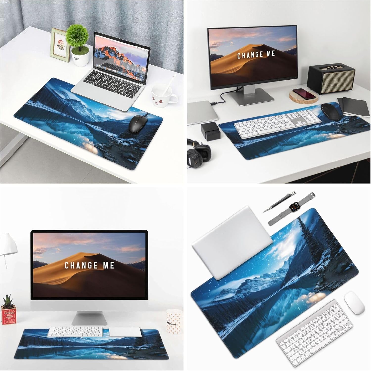 Extended Mousepad Gaming Keyboard Pad Large Desk Pad Non-Slip Rubber Base Mice Pad Starry Winter Night Mousepad with Stitched Edges Mouse-Mat for Office Desk Protector 16x29.5in