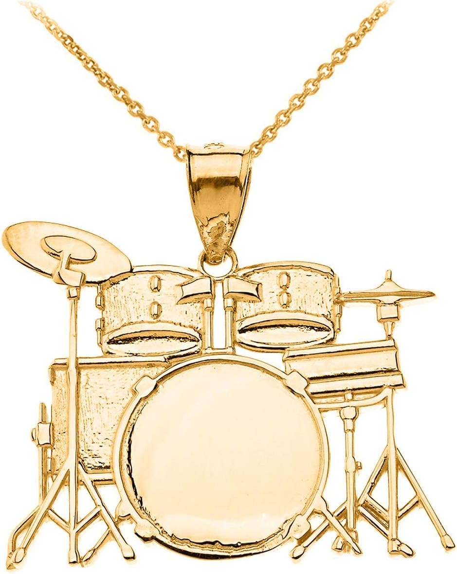 Certified 10k Gold Miniature Drum Set Music Charm Pendant Necklace
