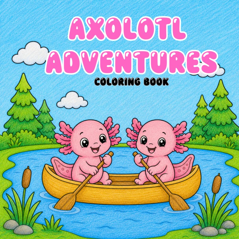 Axolotl Adventures: A Cute Axolotl Coloring Book with Bold and Easy Fun Scenes for Kids, Toddlers, and Preschoolers Featuring Beach, Camping, Park, Carnival, and Everyday Adventures