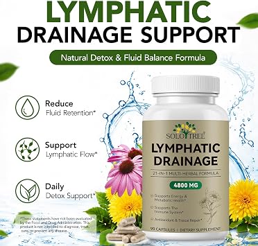 Lymphatic Drainage Supplements, Natural Herbal Blend for Immune and Fluid Health for Men Women, 90 Capsules for Lymph System Balance