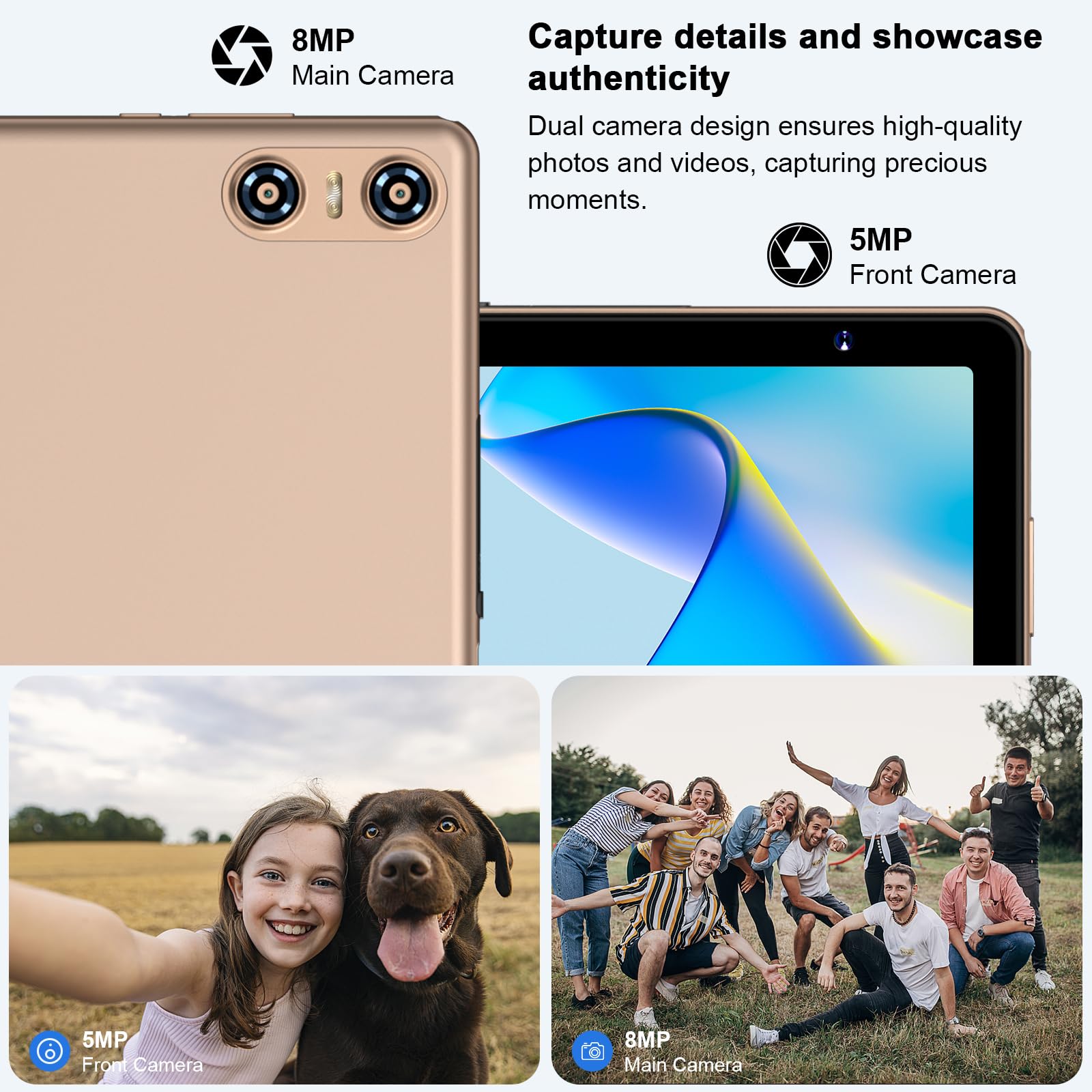 Tablet 10" Android 14 Octa-Core,20 GB RAM+128 GB ROM (TF 512 GB),5G WIFI 6丨6000mAh丨5MP+8MP丨Bluetooth5.0丨1280 * 800, Tablet with Klawiatura Mysz Złoto