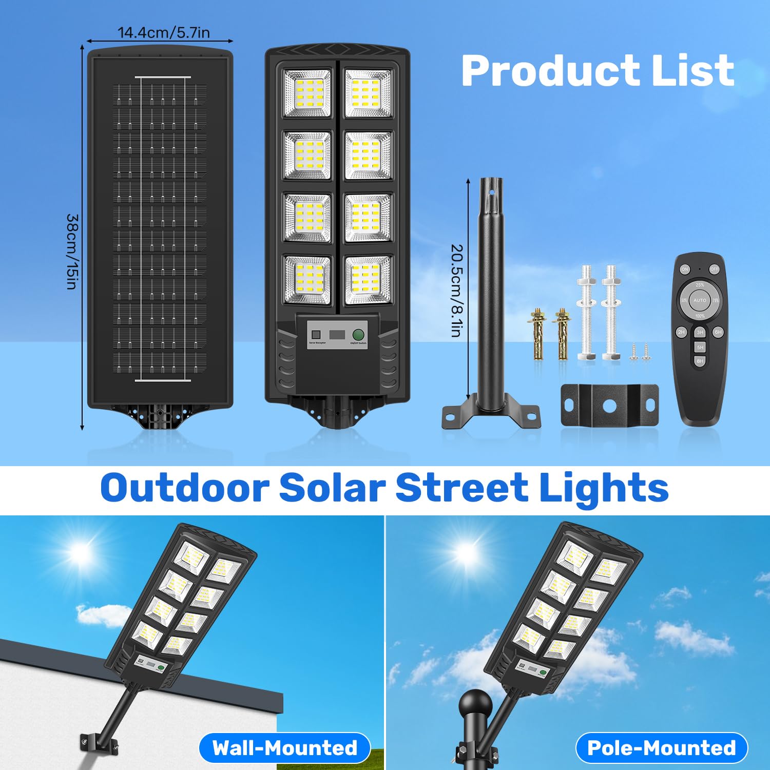 600W Lampione Solare Led Esterno 4 pezzi, 6500K IP65 Impermeabile Faretto Stradale con Sensore di Movimento, Lampioni da Giardino Esterno Solari Lampada Stradale Solare per Garage Strada