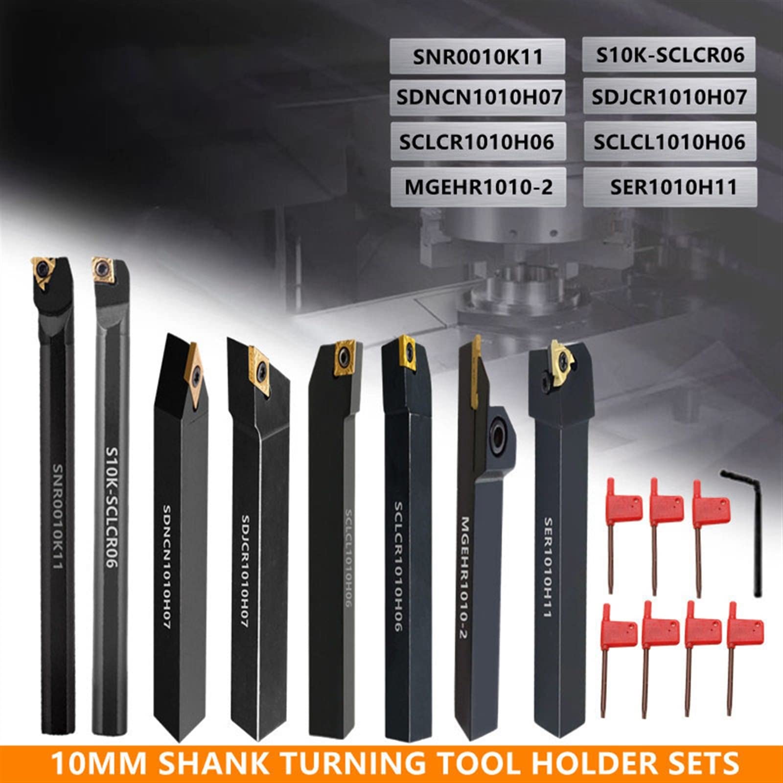 Portaherramientas de torneado CNC 8MM, 10MM, 12MM, 16MM, barra perforadora con insertos aplicables, juego llaves for y roscado(8set-10mm,Aluminum Durable)