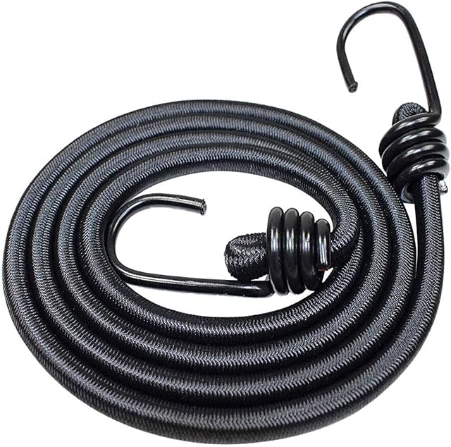 DRERIO 2m Bungee Cord with Hook Heavy Duty Bungee Straps Luggage Tie Downs Black Elastic Rope for Motorcycle Car Caravan Trunks Bicycle Transport Locking Load Securing