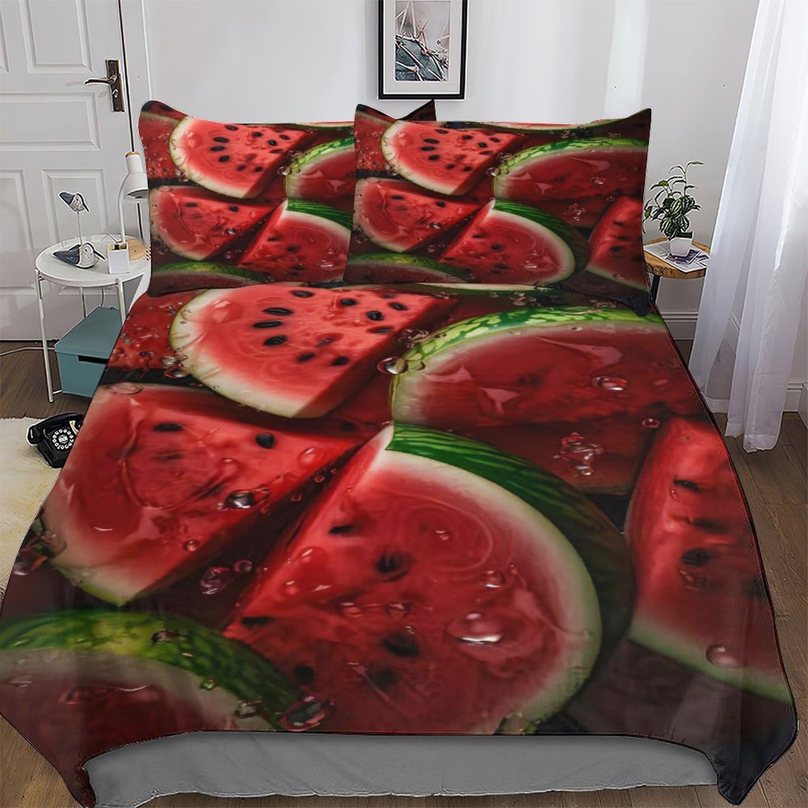 Housse de couette pastèque 220x240 cm avec taies d'oreiller pour lit King