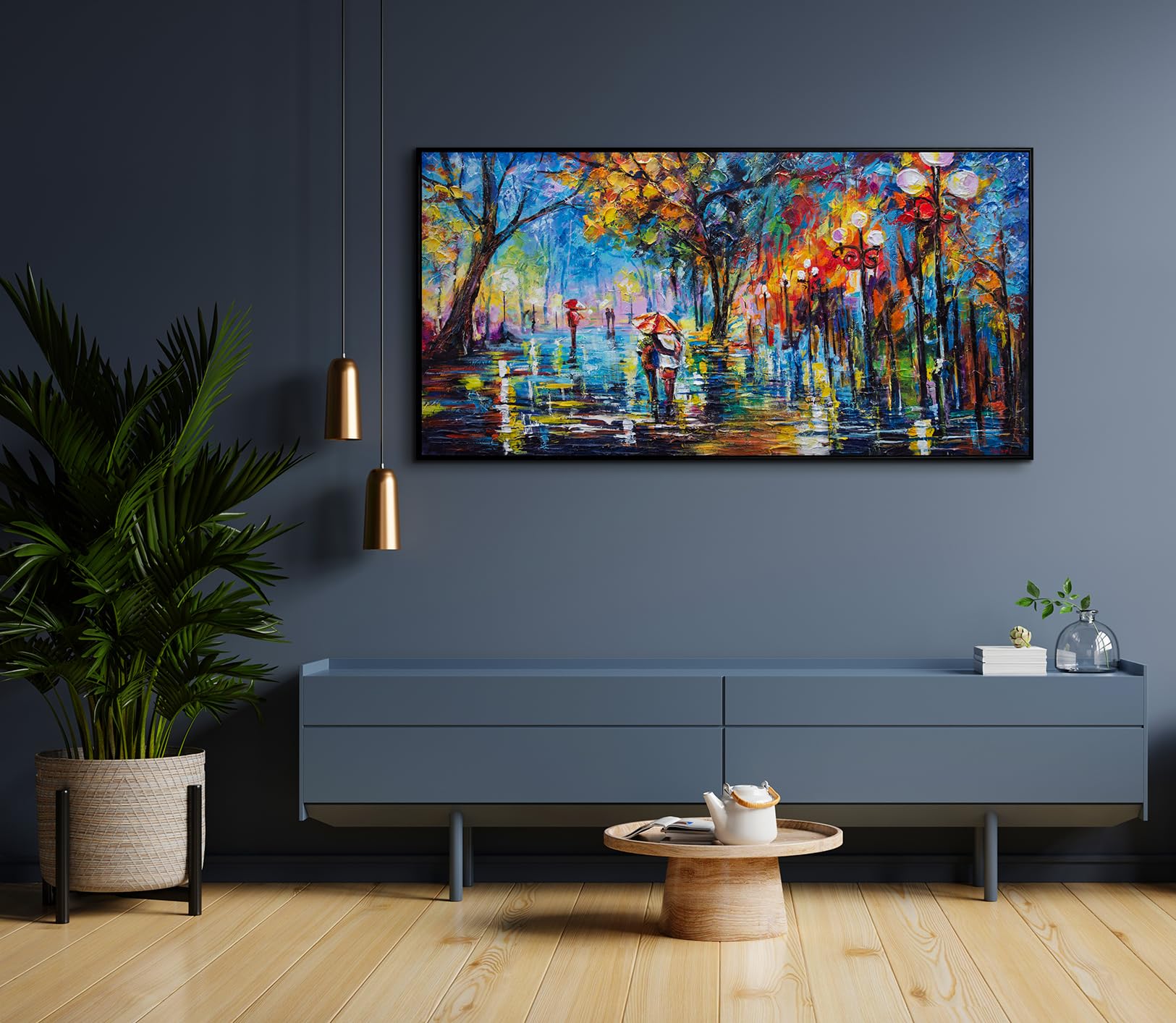 Acryl Gemälde auf Leinwand Herbstliche Allee handgemalt Wandbilder 200x100 cm gerahmt mit Rahmen