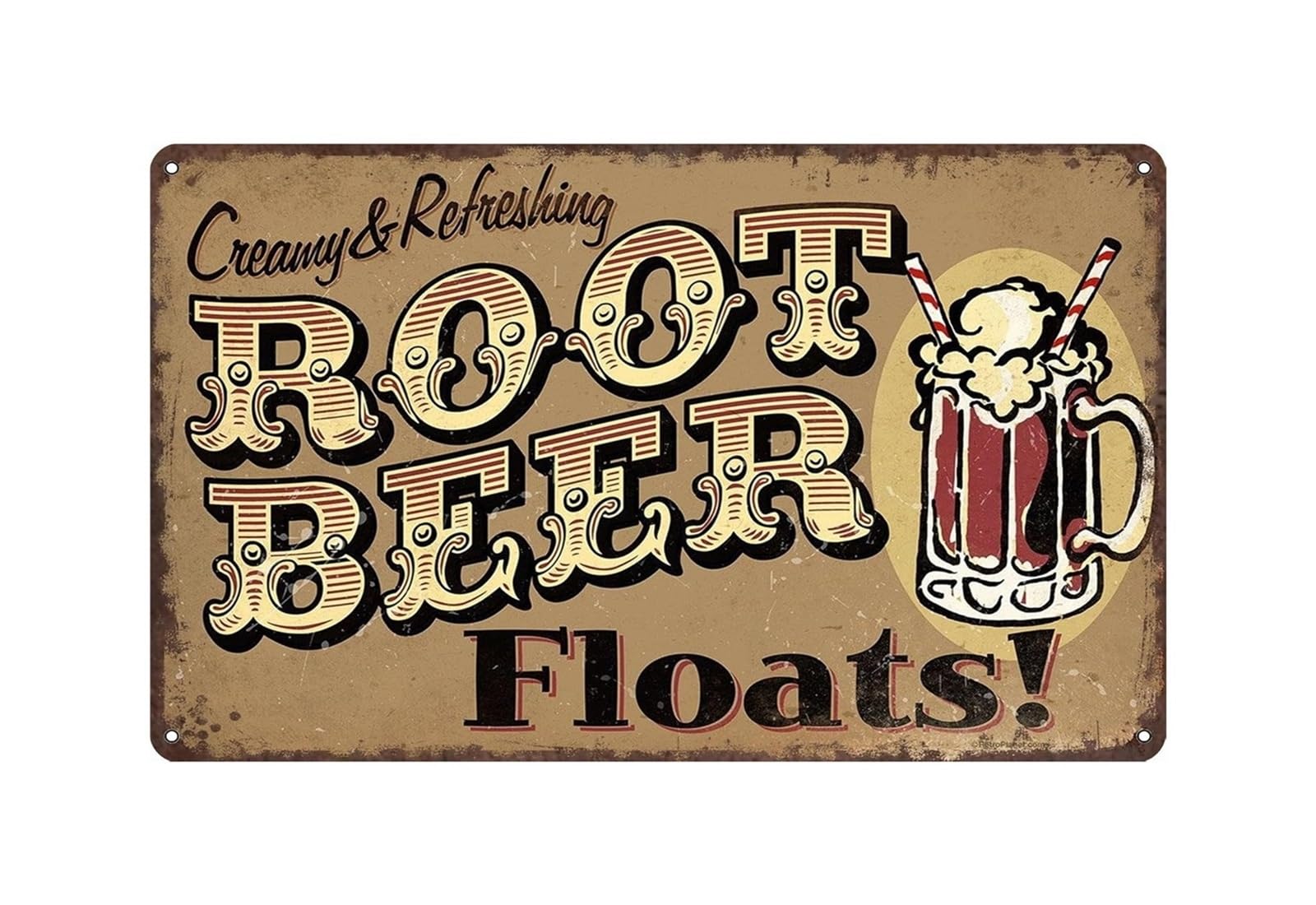 IDGTTLDF Funny Vintage Soda Sign Metal Tin Sign Root Beer Floats Retro Tin Sign for Bar Wall Decor Kitchen Diner Cafe Nostalgic Decor (8 X 12 inch)