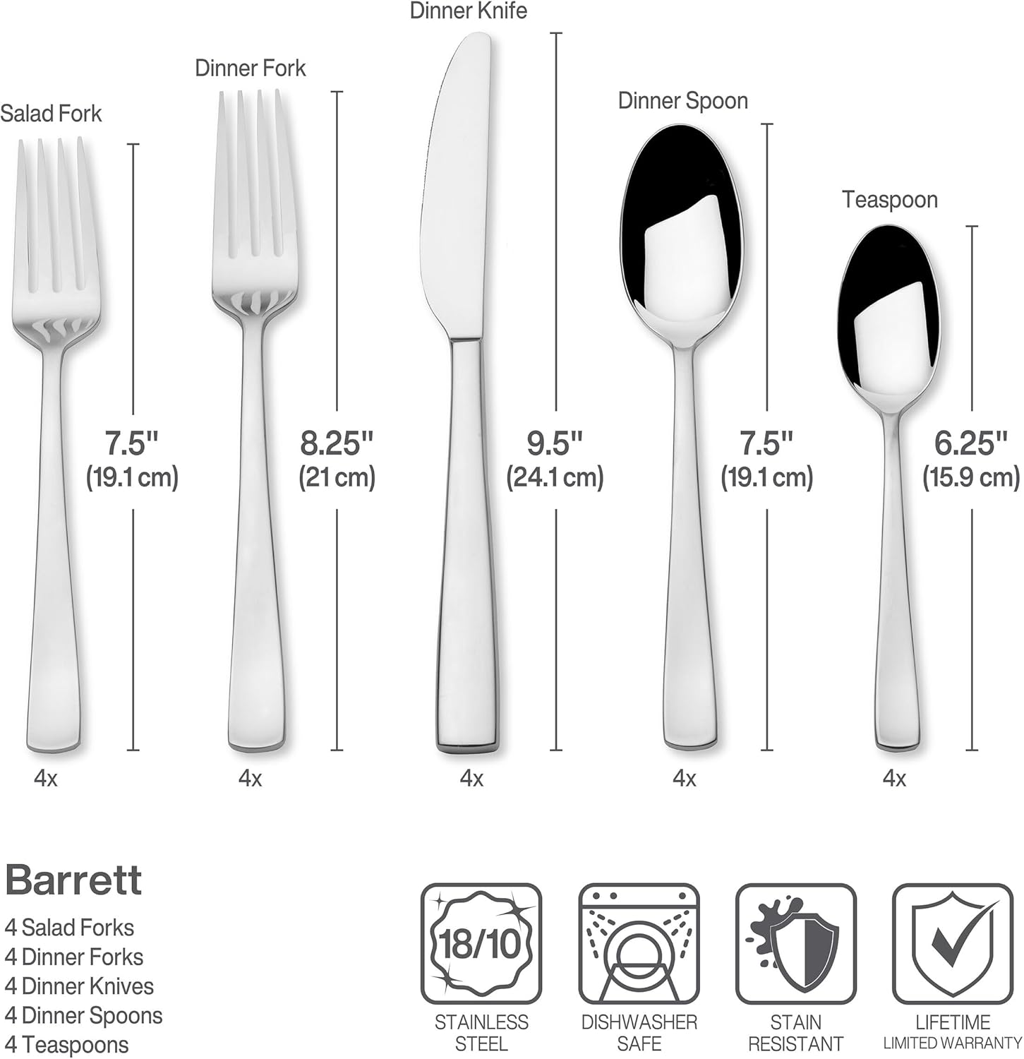 Mikasa Barrett 18.10 20 Piece Stainless Steel Cutlery Set, Service For 4