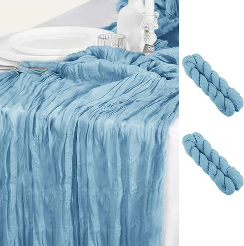 RUCKAE Paquete de 2 caminos de mesa de gasa de 35 x 120 pulgadas, para bodas, despedidas de soltera y baby shower, fiestas de cumpleaños, color azul