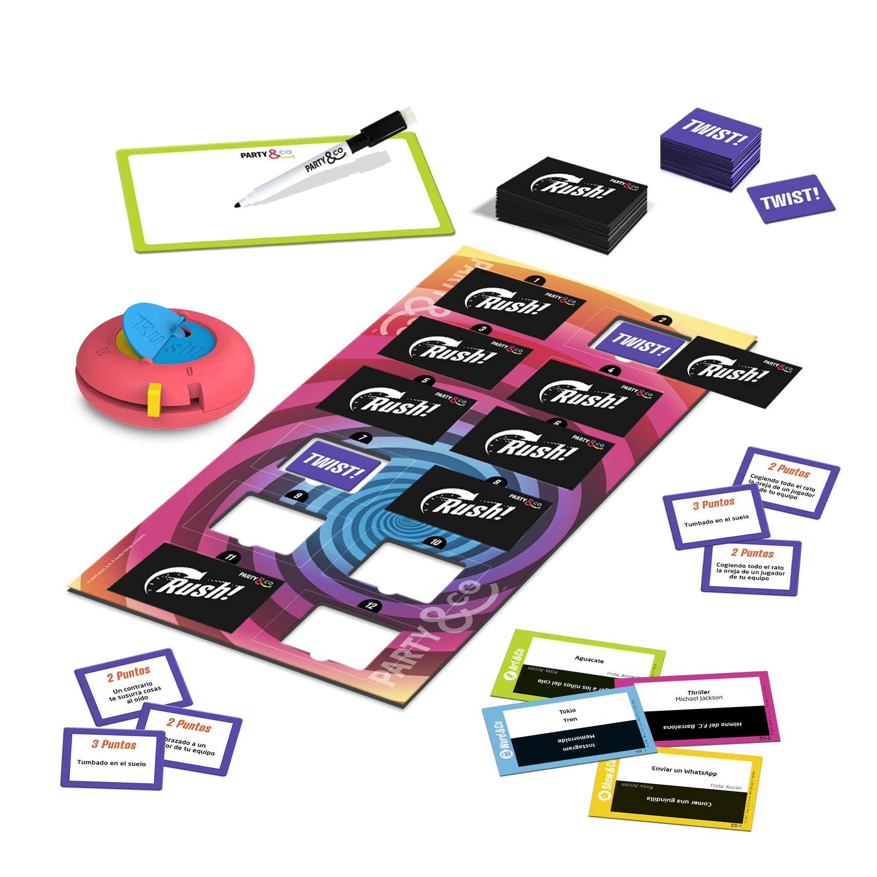 PARTY & CO. Rush - Juego de Mesa multiprueba, Divertido y por Equipos, Juego para Fiestas, Recomendado a Partir de 14 años