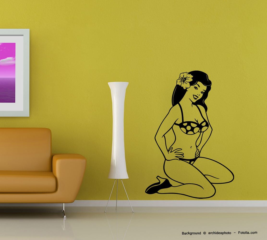 Wall Sticker Sweet Hawaiin Girl Bikini Hibiscus Pinup Sunny Hawaii, Vinyl, copper, 80,00 cm x 115,00 cm (Gr1)