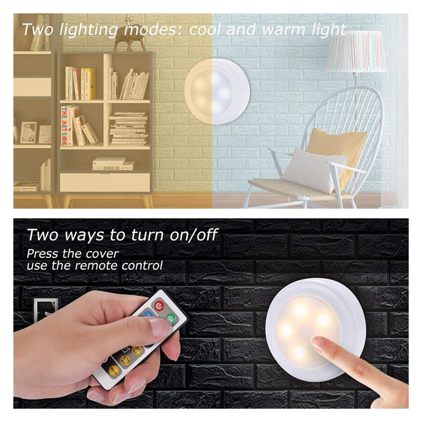 Dimmbare 10 LED-Unterschrankleuchte, Touch-Sensor, Warm + Weiße Fernbedienung, For Innenlampe, Schrank, Küche, Toilette, Nachtlicht Bewegungsmelder(1 Controller 3 lamp)
