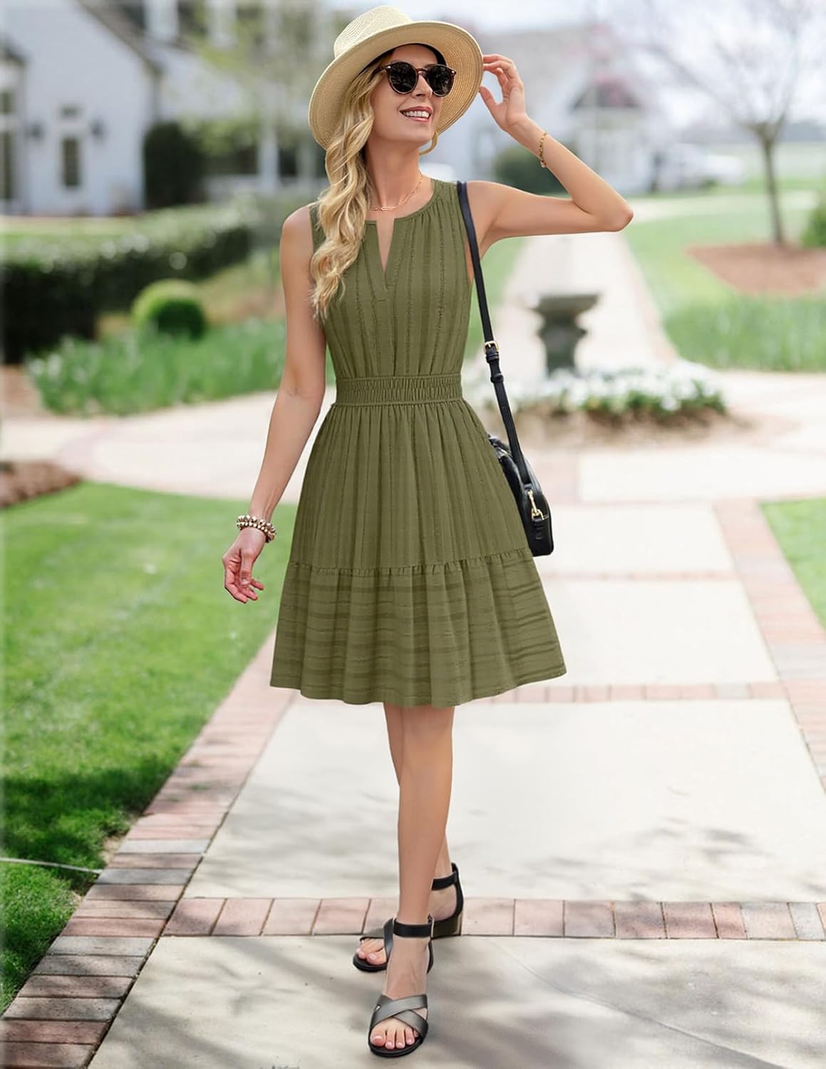 MEROKEETY Women's 2026 Summer Casual Mini Sundress Beach Vacation Sleeveless V Neck Flowy A Line Dress with Pockets - Image 7