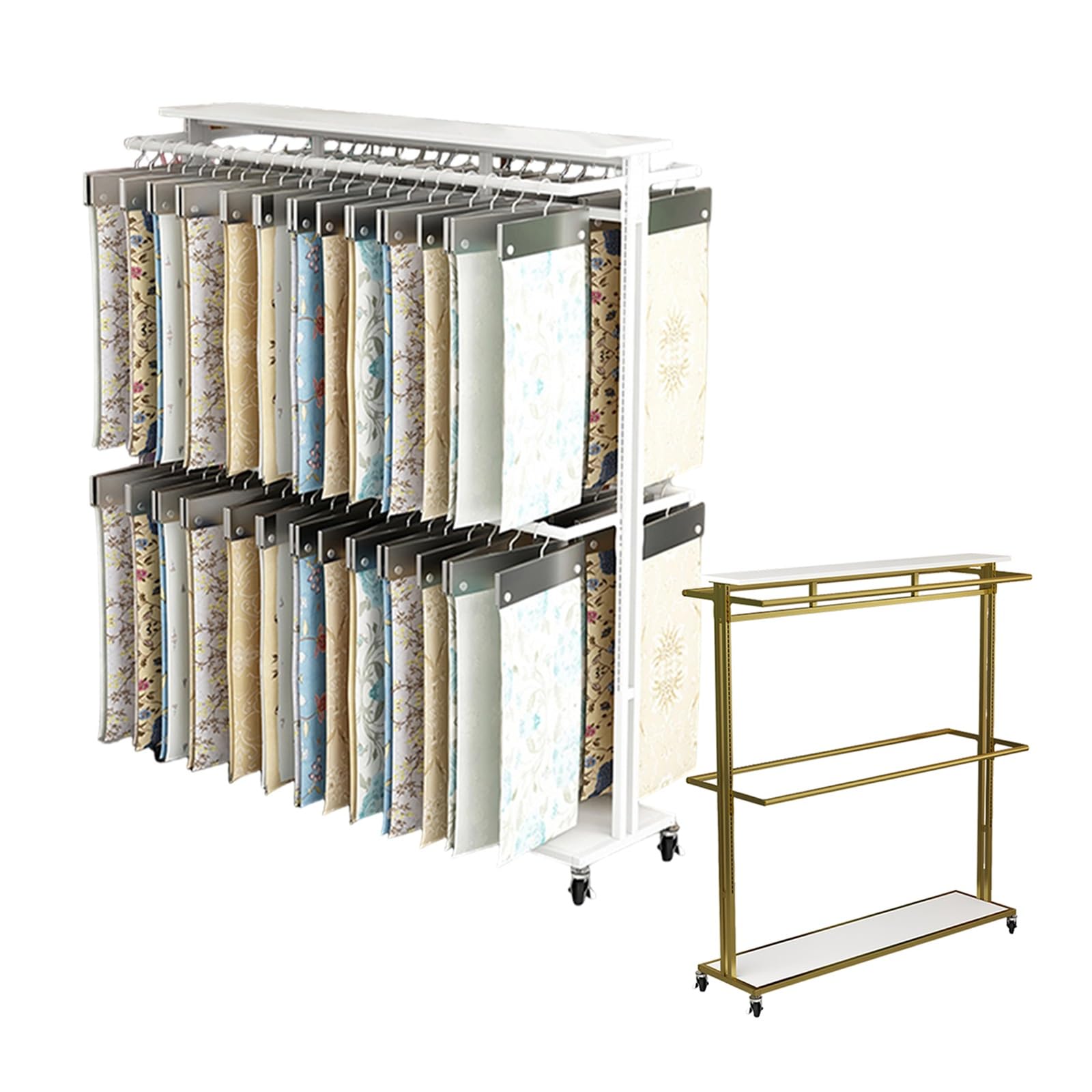 Organisateur d'échantillons au sol pour textiles et couettes avec structure métallique stable
