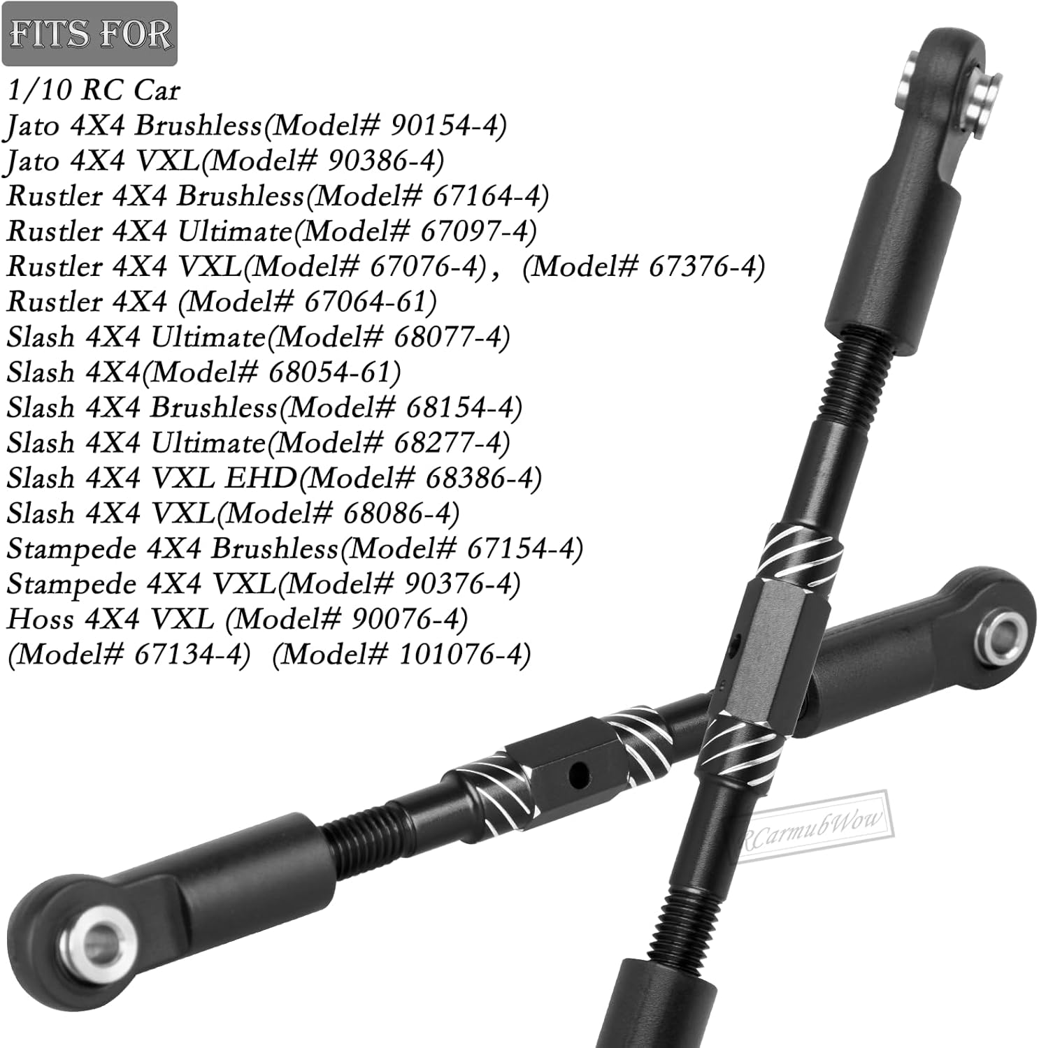 RC Turnbuckles Camber Links Upgrades Part for 1/10 Slash 4x4(VXL),Rustler 4x4(VXL),Stampede 4x4(VXL),Hoss 4X4 VXL,Jat0 4X4(VXL),Alloy Steering Linkage,Replace #9027#9028#9029,Black