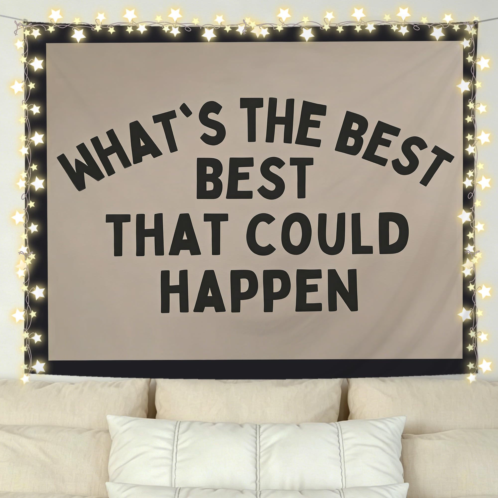 Photo 1 of KBRCT Vintage Inspirational Tapestry, Positive Affirmation Wall Tapestry for Bedroom, What's the Best That Could Happen Motivational Wall Hanging Decor for Home Bedroom Living Room Office, 50x60 Inch