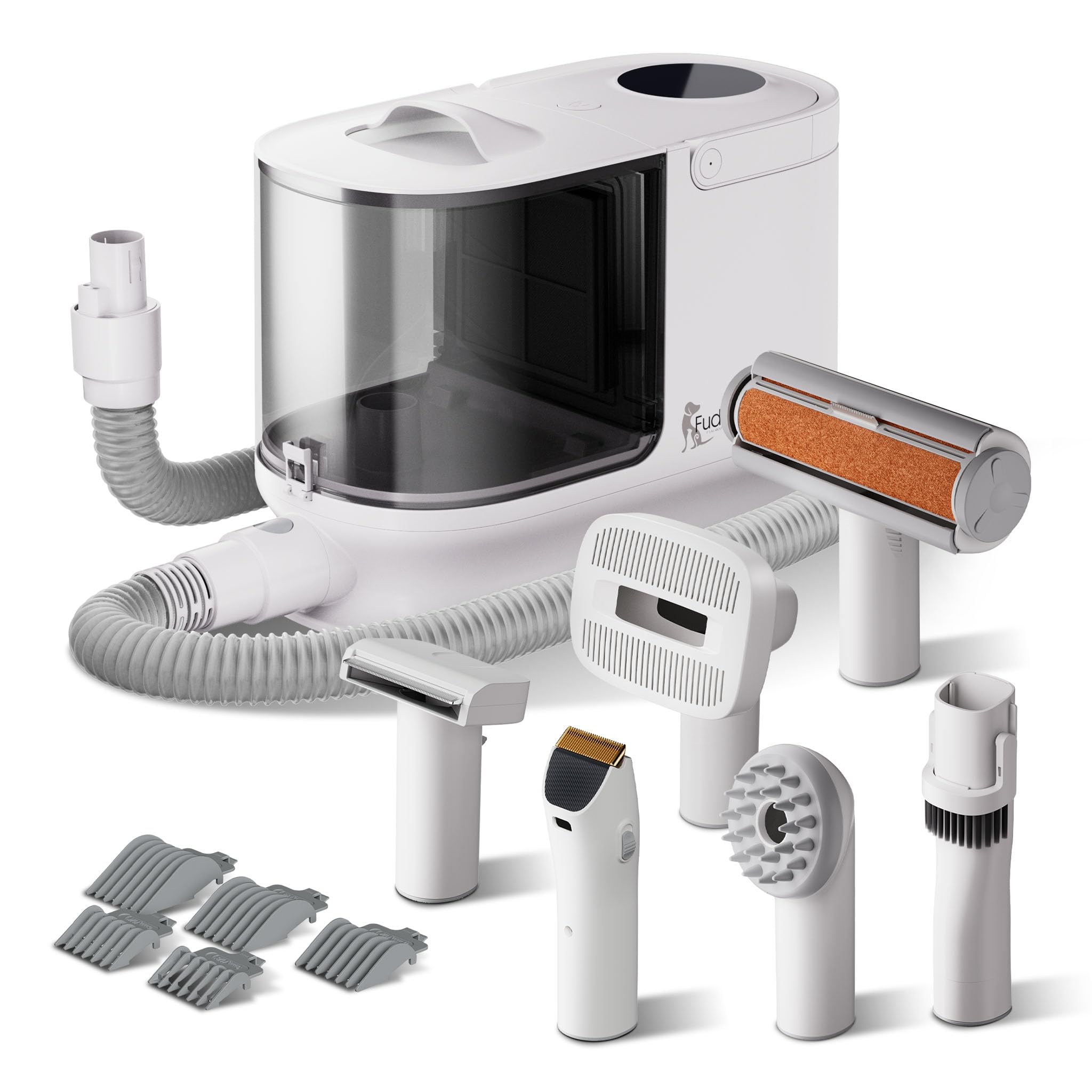 Fudajo Haustier Pflegeset weiß, 6 in 1 Multifunktion Schermaschine, Tierhaarschneidemaschine mit Staubsauger, Pflege Paket für glänzendes Fell