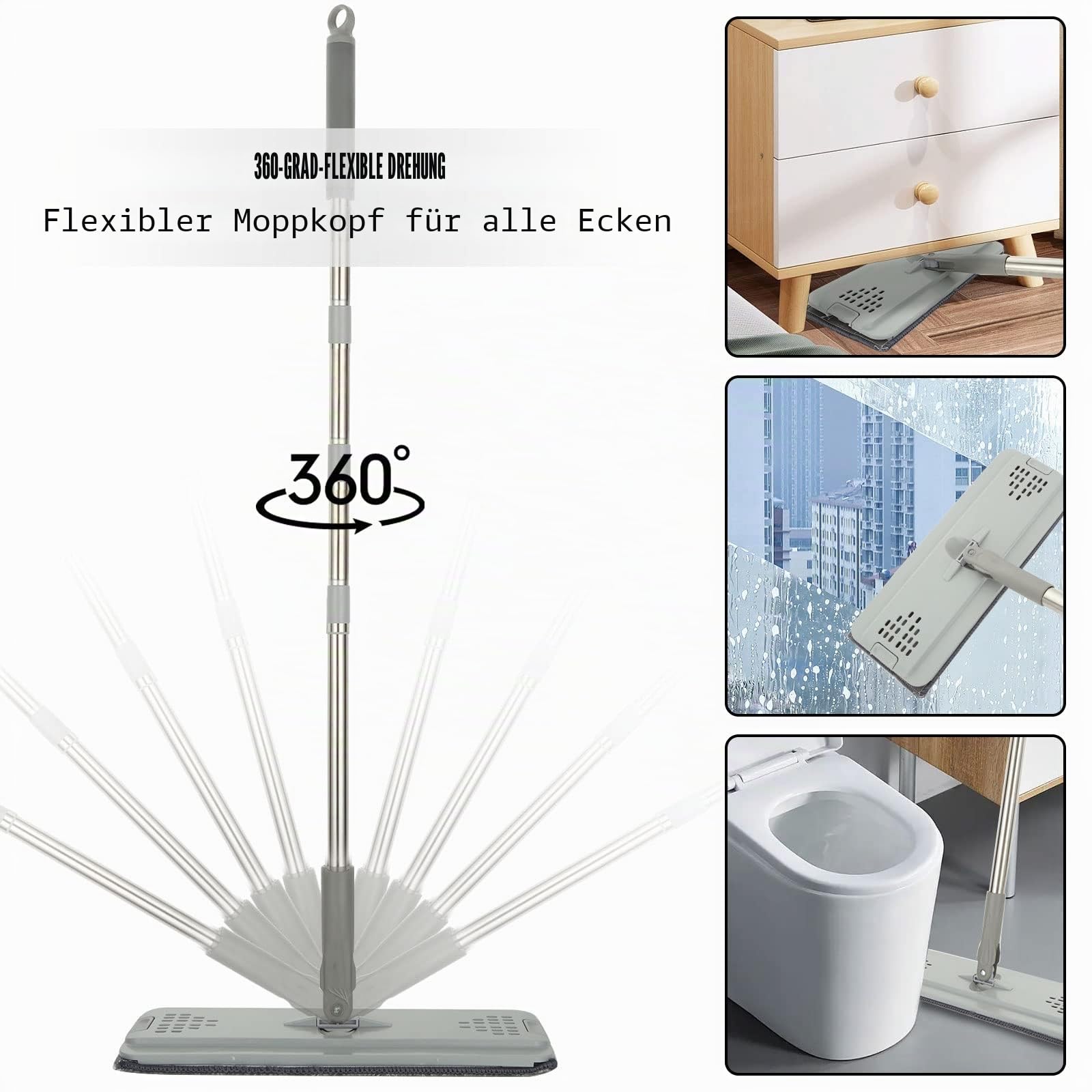 ASelected Wischmopp Set mit Eimer, Bodenwischer Set, Putzeimer mit Wischmop mit 10 Wiederverwendbaren Mikrofaser-Mopp-Pads und 123 cm Langem Griff für Fliesen, Marmor, Hartholz