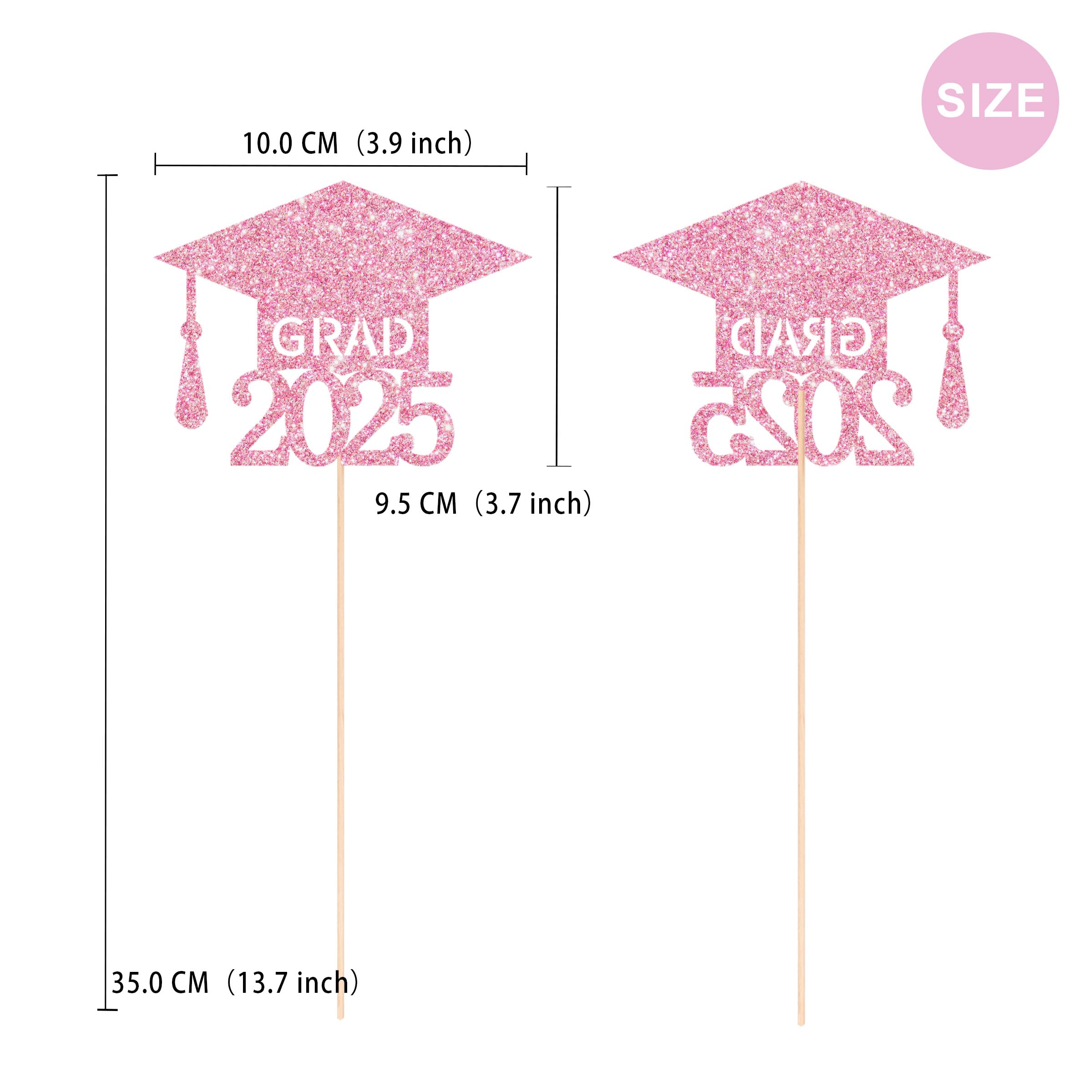 Class of 2025 Graduation Centerpieces for Tables, 2025 Graduation Glitter Double-Sided Cap Table Decorations Party Centerpiece Sticks Table Topper Party Favors Supplies(10 PCS, Pink)