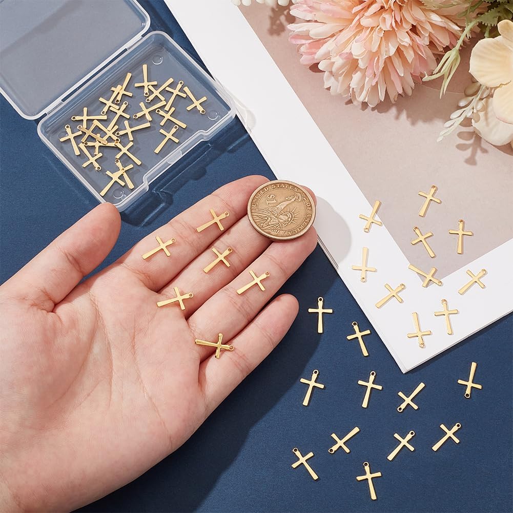 UNICRAFTALE about 50Pcs 304 Stainless Steel Cross Connector Charms Links Easter Theme Crucifix Cross Charms Golden Cross Links Pendants Punk Pendants for DIY Necklace Bracelet Earrings Jewelry Making - Image 3