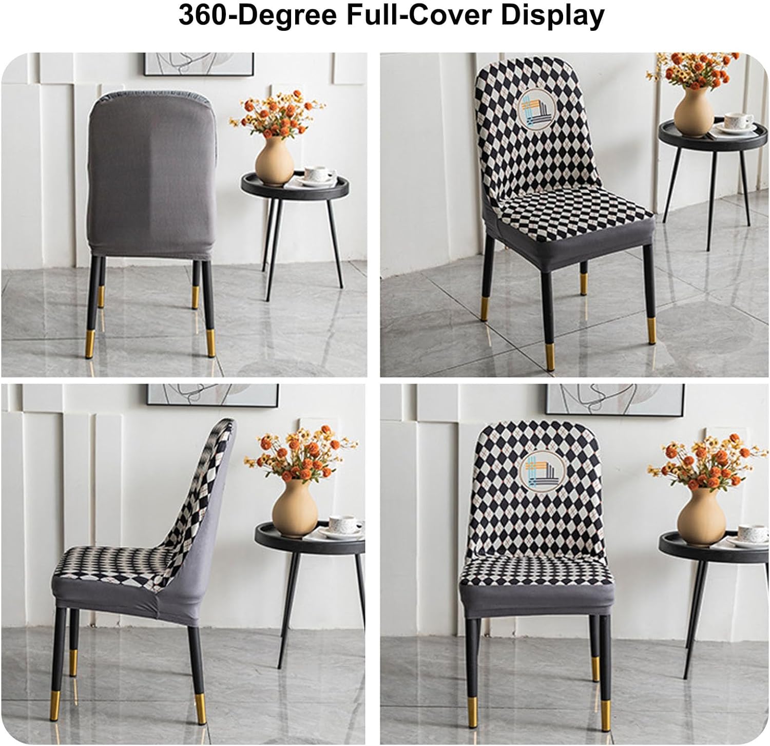Curved Back Dining Chair Cover Modern Stretch Curved Back Chair Cover Mid Century Accent Dining Armless Covers for Bedroom Vanity Banquet,Black,1pcs