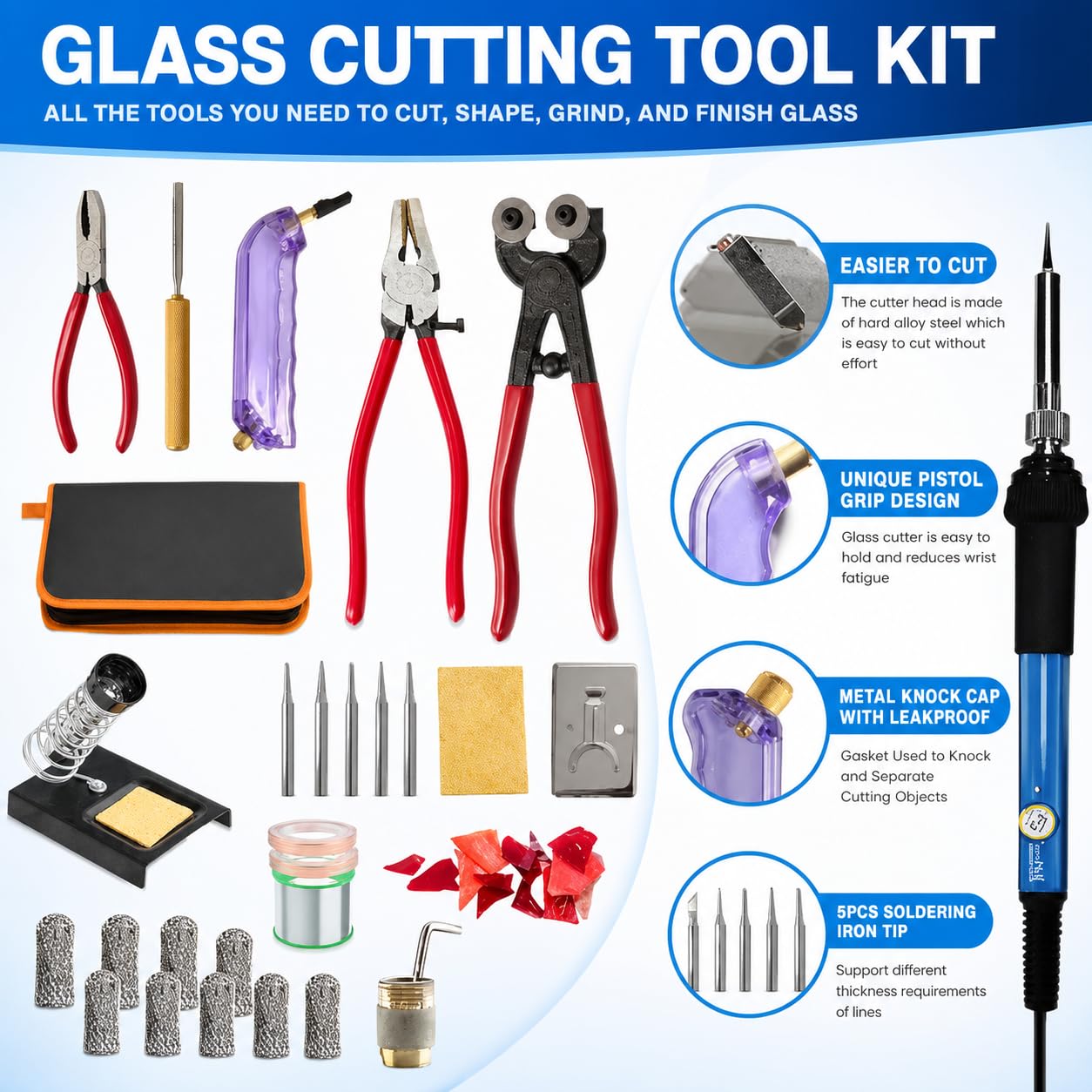 Buntglas-Starter-Kit mit Glasschleifer für DIY-Projekte, Komplettset für Anfänger und Hobbyisten in Glas- und Mosaikkunst