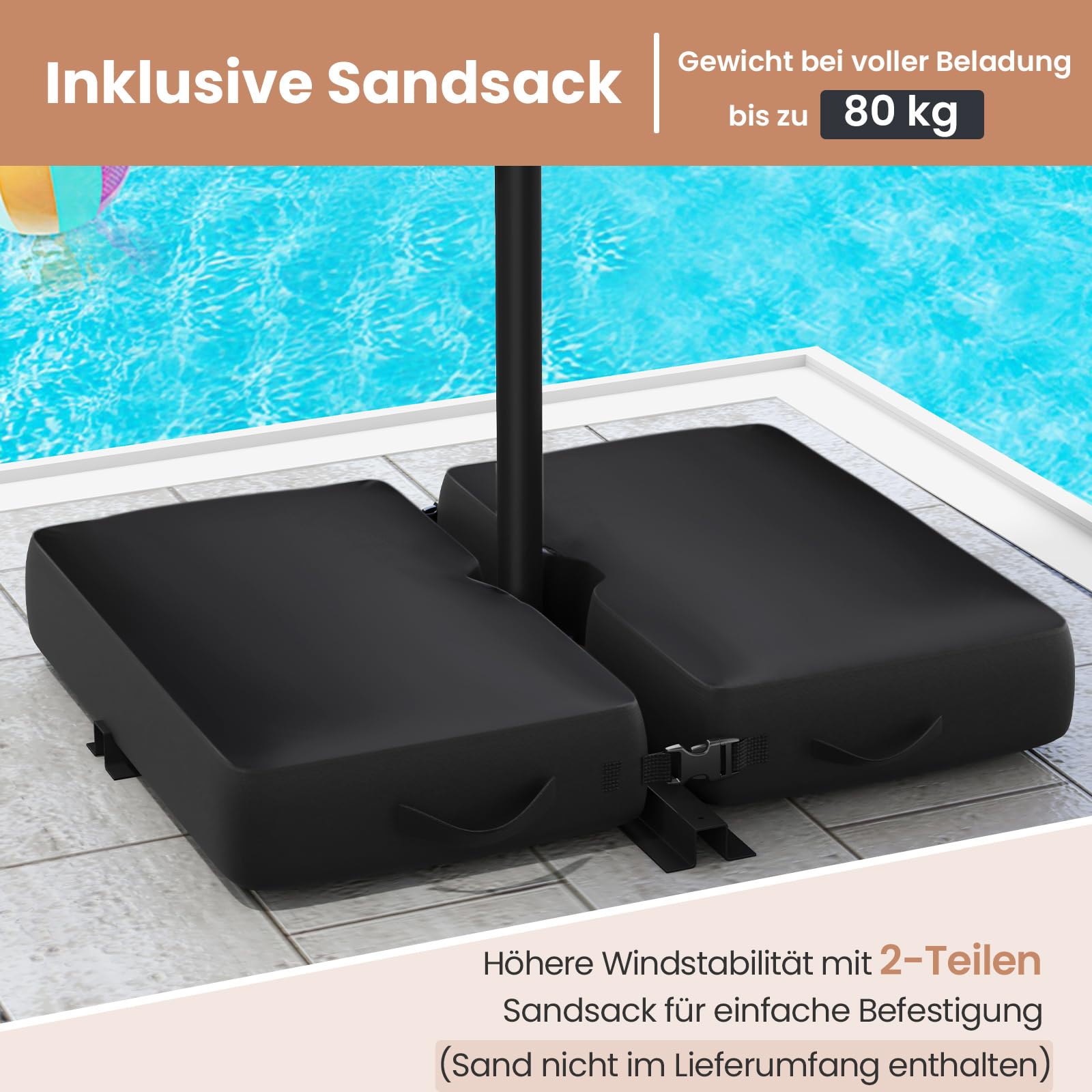 COSTWAY 300 cm Sonnenschirm mit Ständer und LED-Leuchten, Ampelschirm mit Kurbel, Gartenschirm, UV-Schutz, Marktschirm, Terrassenschirm für Garten, Pool, Terrasse (Grau)