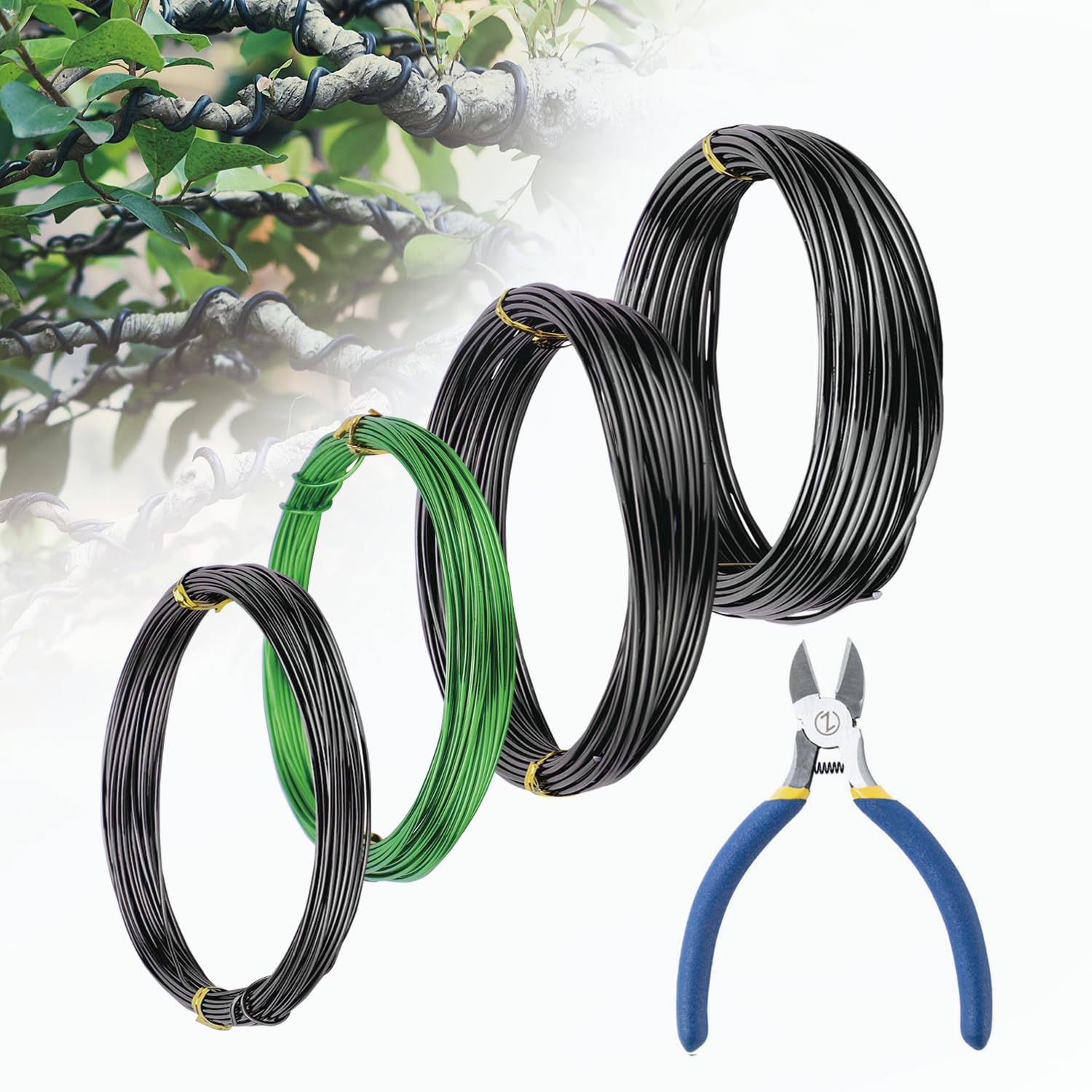 WISEPRO Bonsai Wire Set with Cutter, Tree Training Wire Set for Shaping Bonsai Tree | 3-Size Aluminum Wires (1.0mm, 1.5mm, 2.0mm) 32FT for Each Size | Corrosion & Rust Resistant