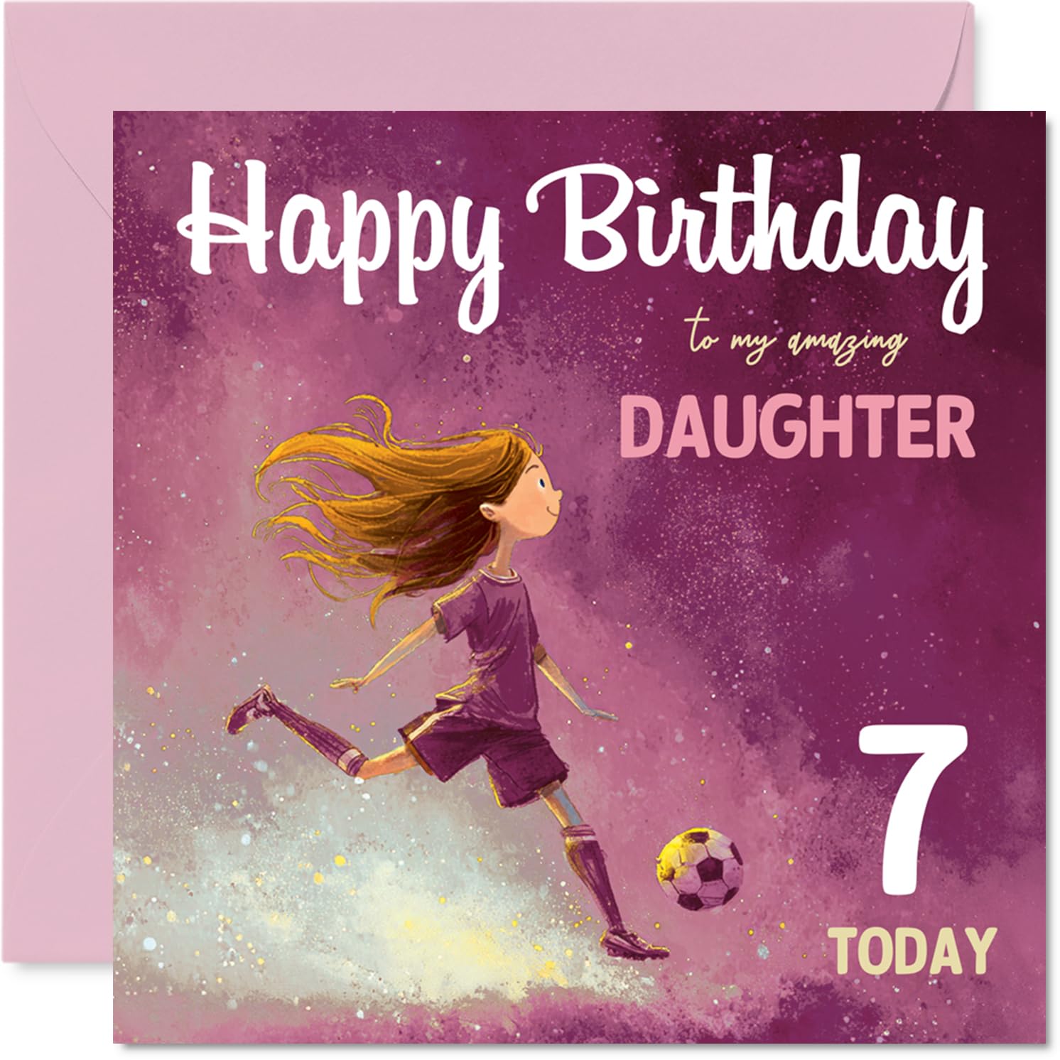 7th Birthday Cards for Daughter - Football Girl - Happy Birthday Card for 7 Year Old Girl Daughter Stepdaughter, 145mm Bday Greeting Cards