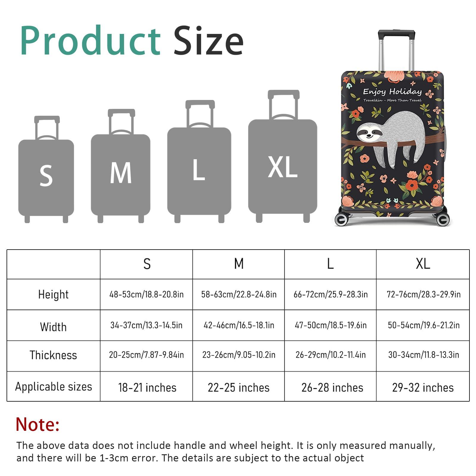 Housse de protection pour valise, élastique, housse de valise de voyage, Paresseux., S(18-21 Zoll), Classique