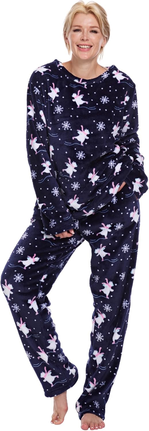 Fleece Pajamas For Women 2 Piece PJ Set Long Sleeve Women's Printed Sleepwear