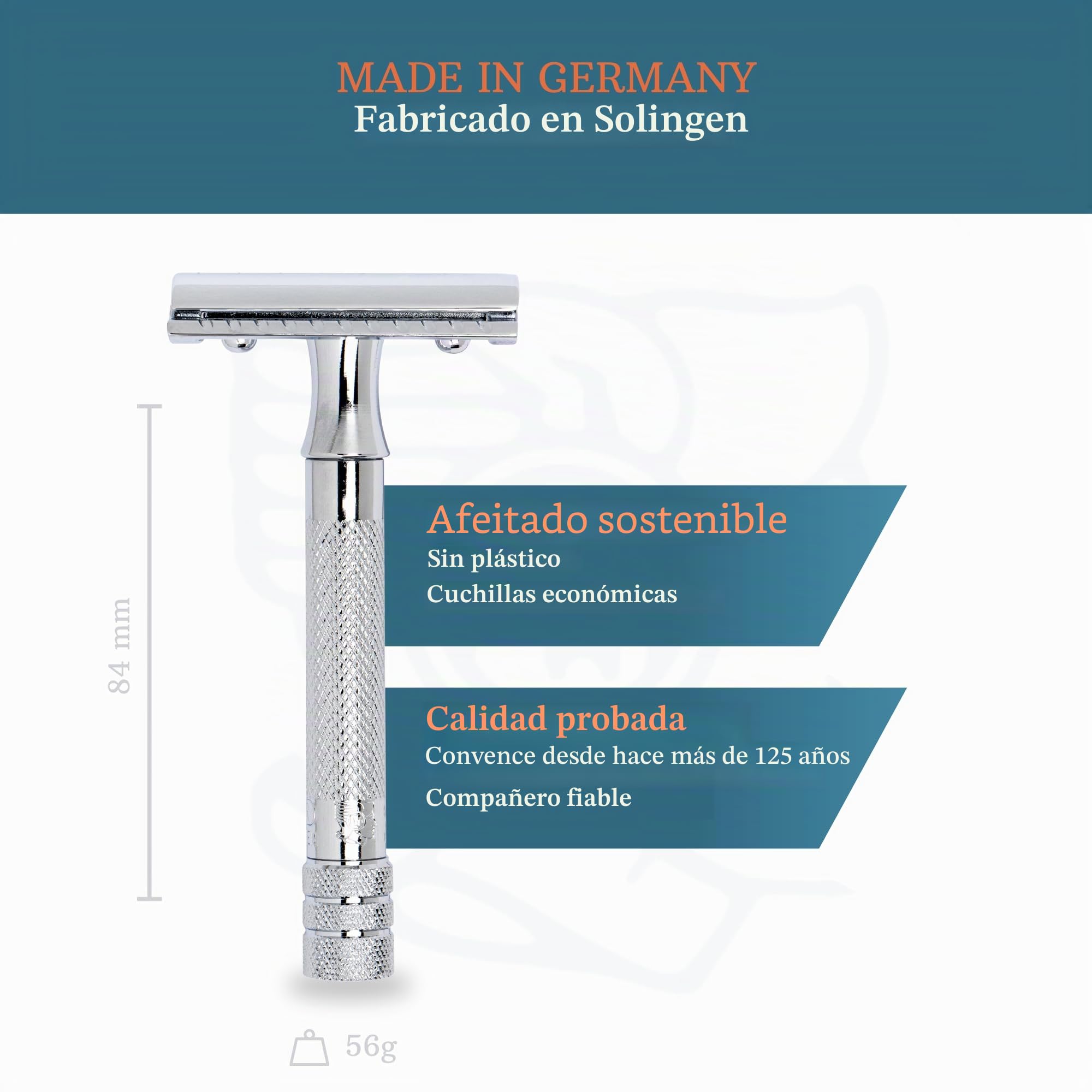 MERKUR Maquinilla de afeitar clásica cromada brillante 33C, de tres piezas con corte recto, peine cerrado, ideal para afeitado en húmedo, zinc fundido a presión, mango de latón, fabricado en Alemania