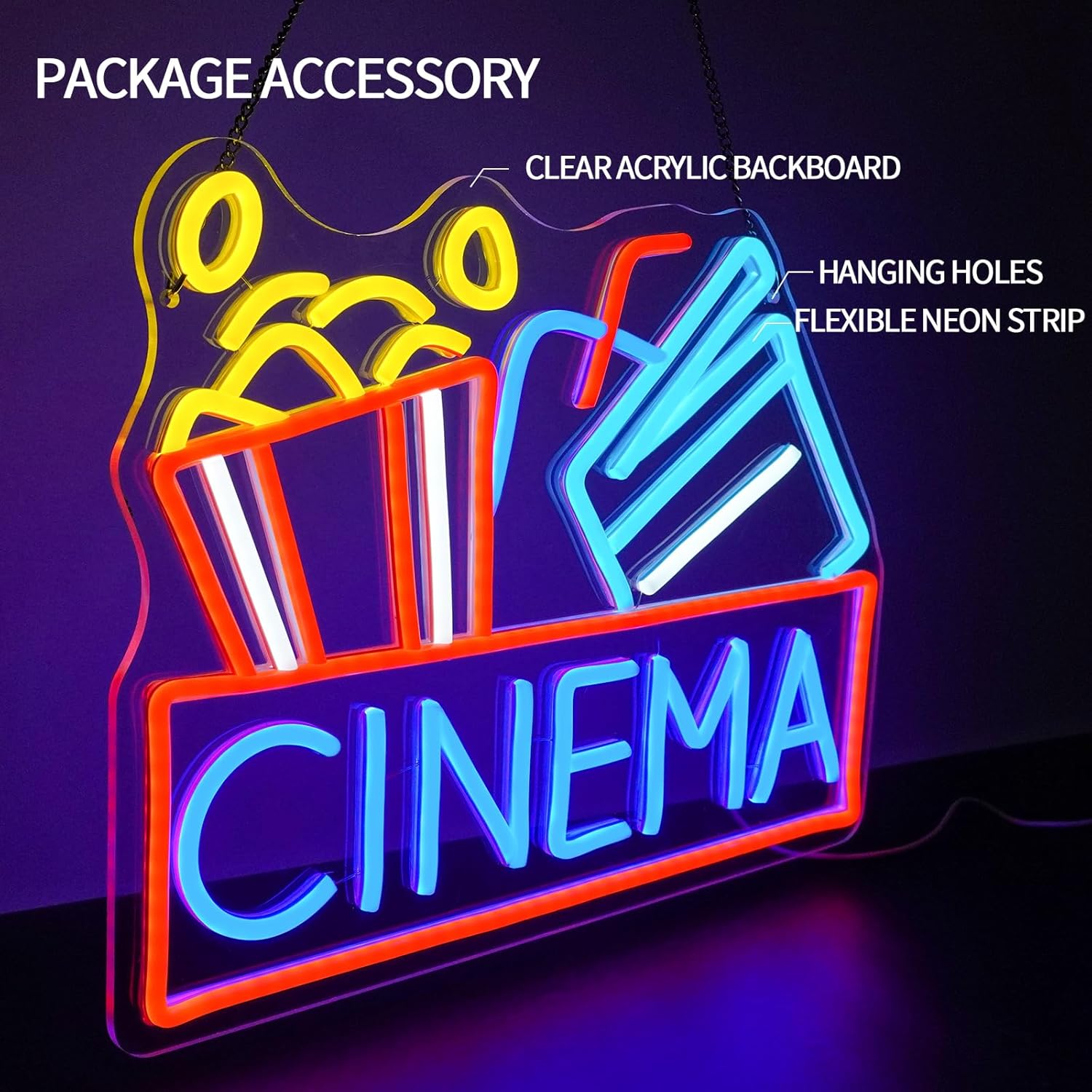 Cinema Neon Sign Dimmable Movie Neon Light Sign for Wall Decor Film Theater Led Signs for Home Bar Movie Night Party Man Cave Film Room Gift 15.7" x 12.2" - Image 3
