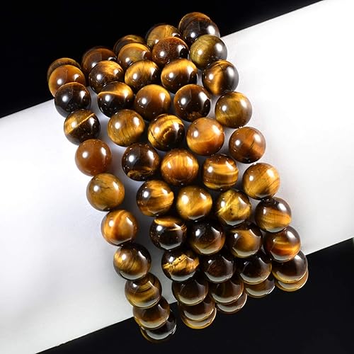Miniatura 3 de AD Beads Pulsera elástica de cuentas redondas de piedras preciosas naturales, reiki curativo, 0.394 in (ojo de tigre amarillo)