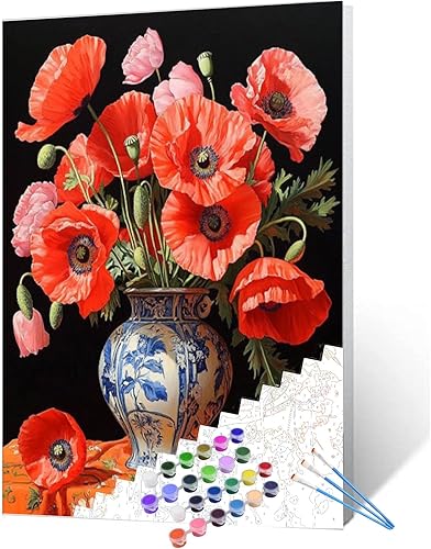 Vista 29 de Tucocoo White Daisy - Pintura por números para adultos, flores blancas con hojas verdes en jarrón, kits de pintura al óleo, lienzo con pintura Flor